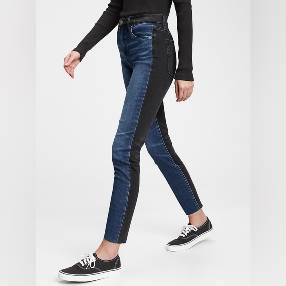 GAP High Rise True Skinny Ankle Two-Tone Jeans